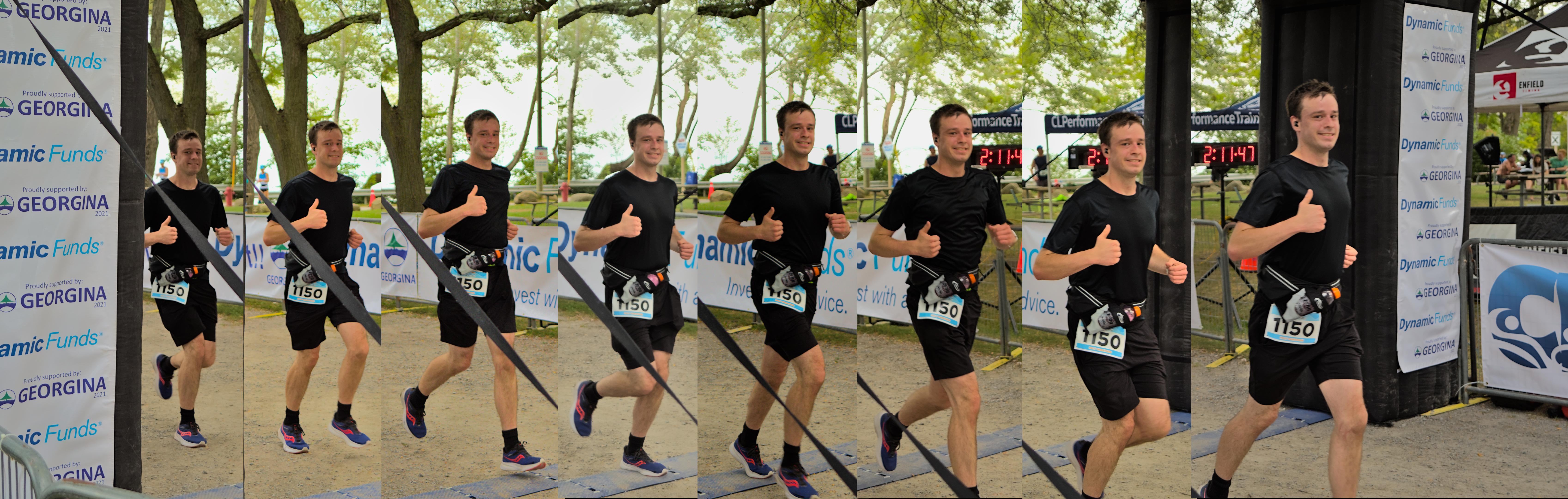 My son crossing the finish line