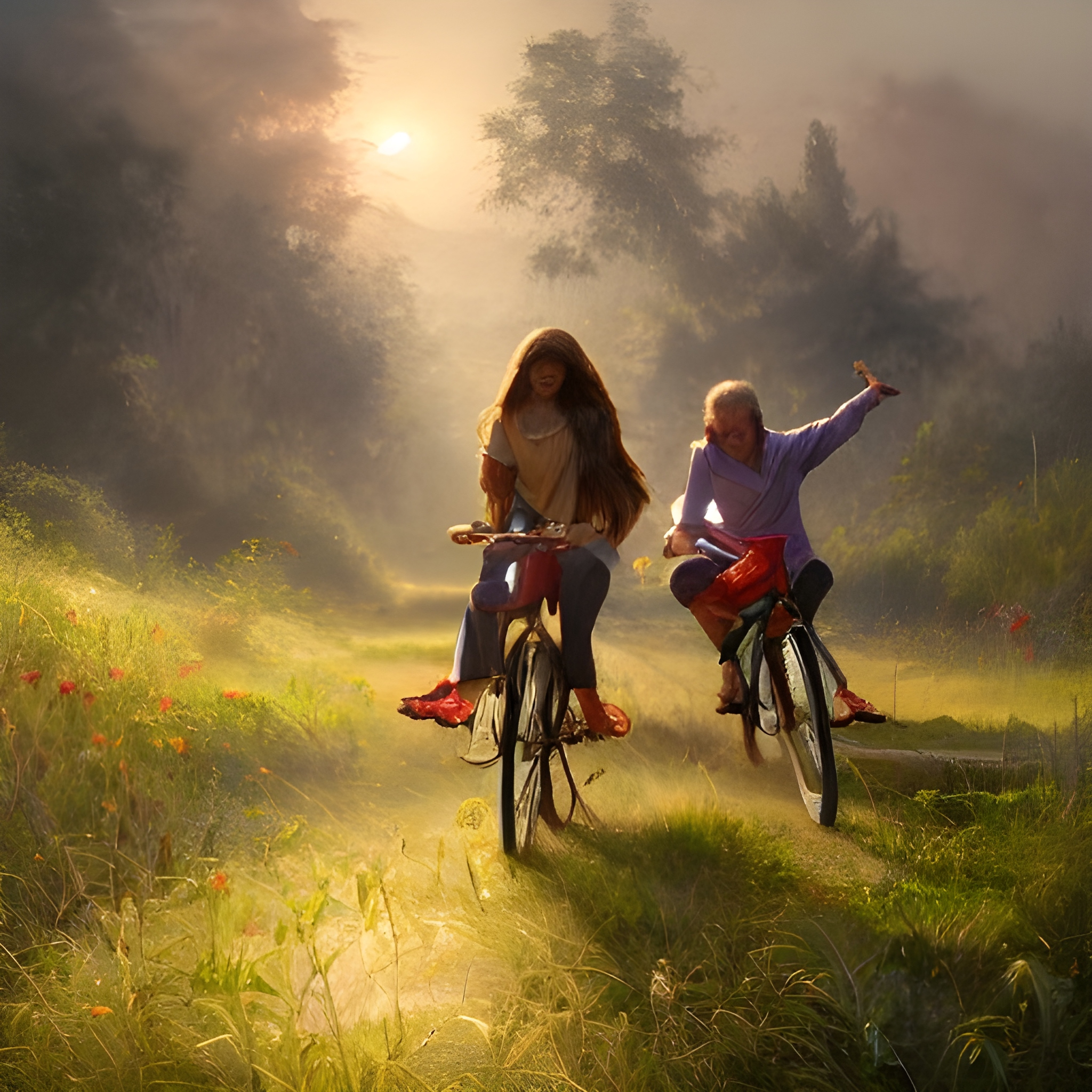 Original AI artwork of people riding bicycles