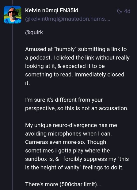 A response to my message on Mastodon